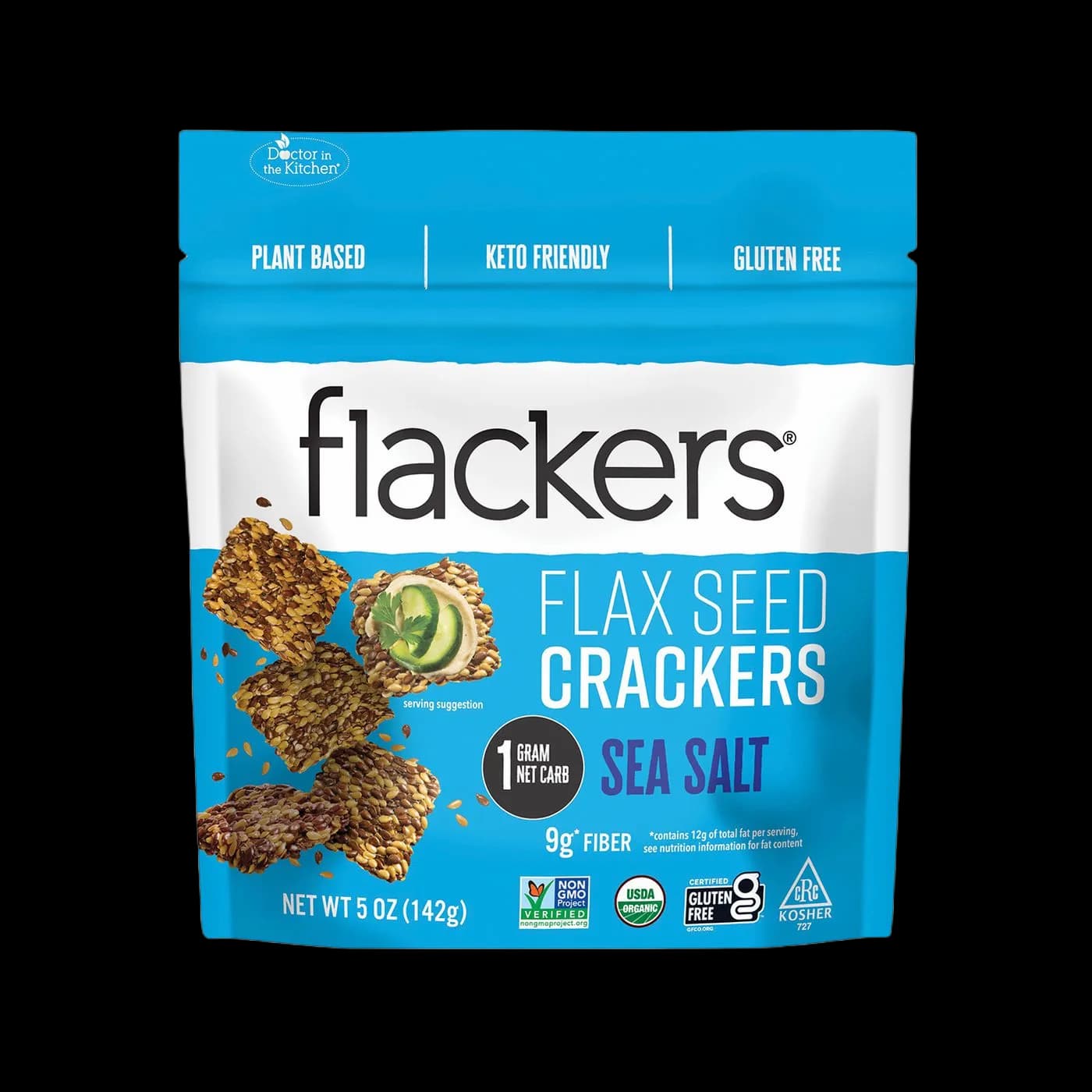 Flackers Crackers, Organic, Plant-Based, Sea Salt, Flax Seed