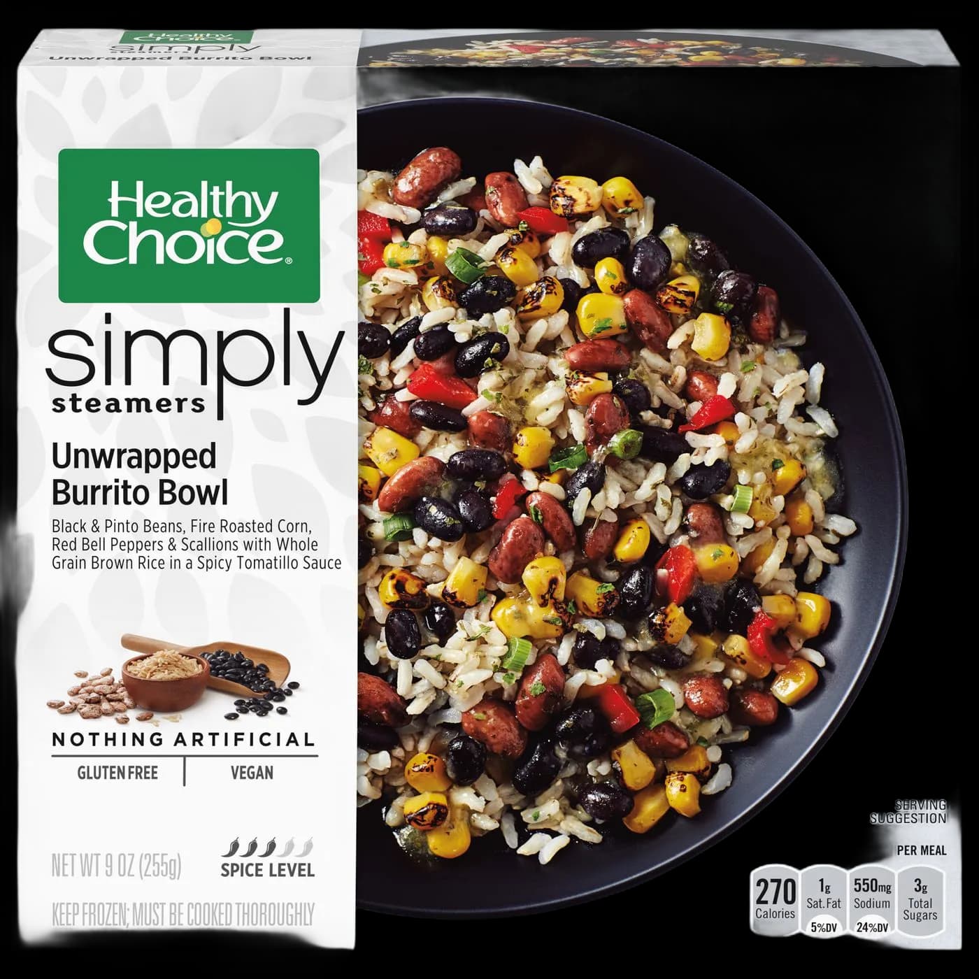 Healthy Choice Simply Steamers Burrito Bowl, Unwrapped