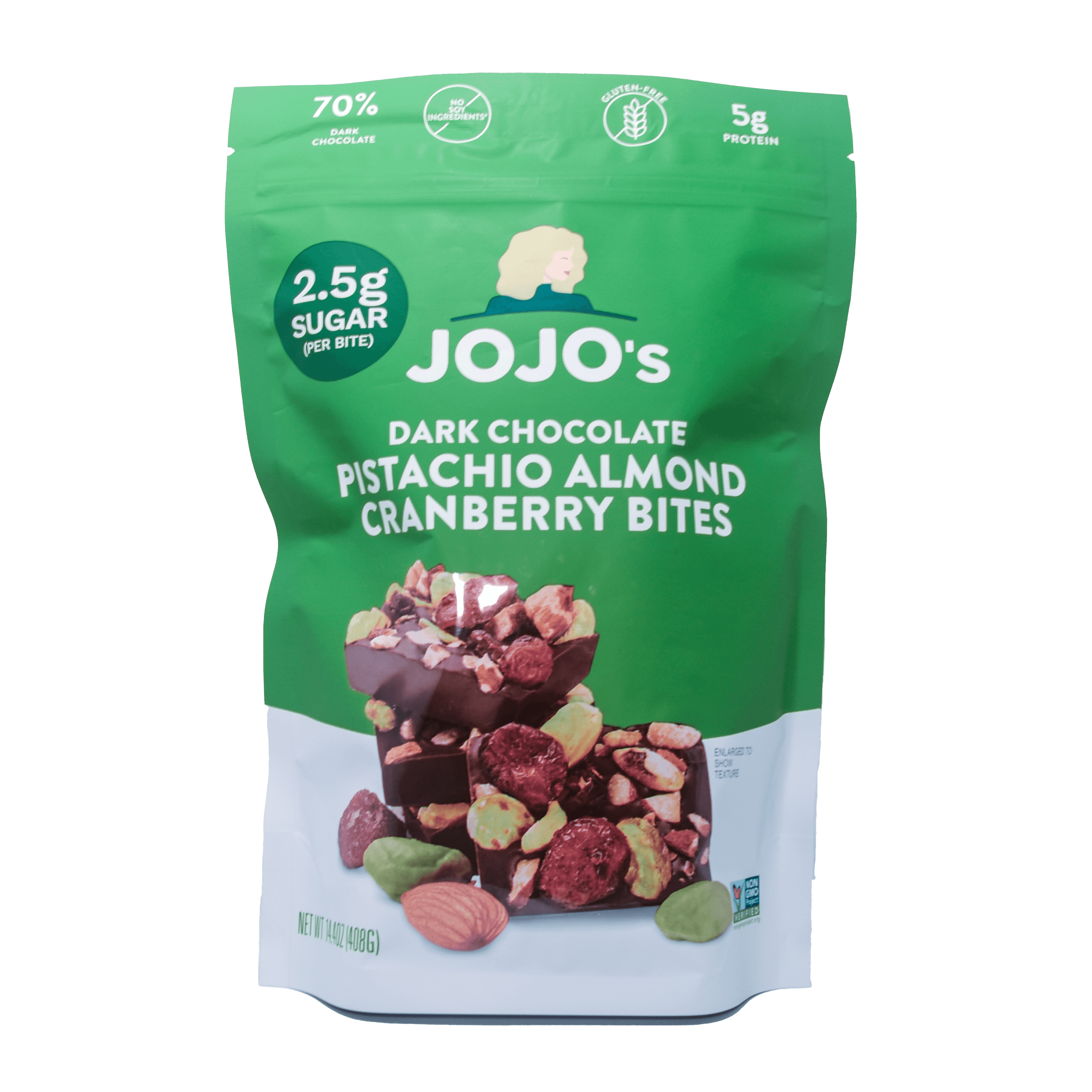 JOJO's Dark Chocolate Pistachio Almond Cranberry Bites
