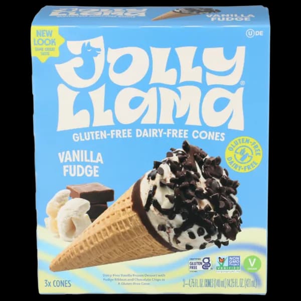 Jolly Llama Dairy-Free Gluten-Free Vanilla Fudge Sundae Cones 3 Pack