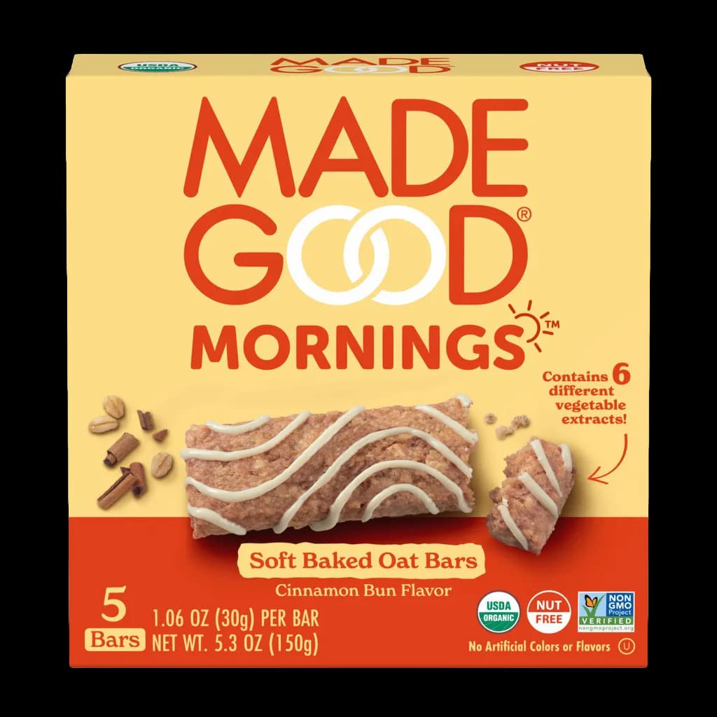 MadeGood Mornings Organic Soft Baked Cinnamon Bun Oat Bars