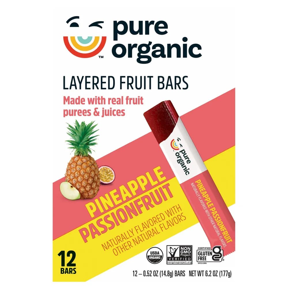 Pure Organic Fruit Bars, Layered, Pineapple Passionfruit
