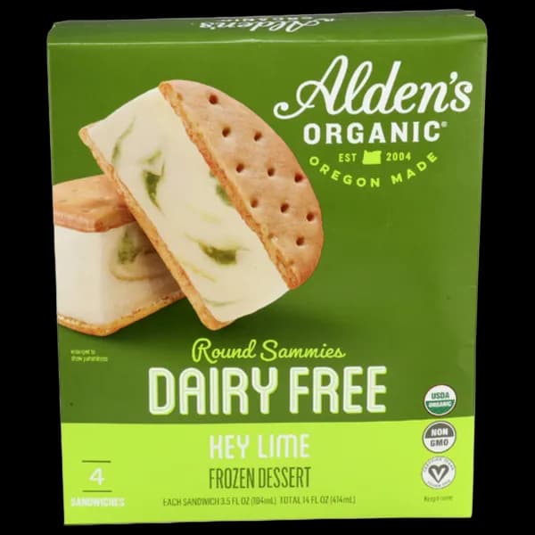 Alden's Organic Key Lime Dairy Free Frozen Dessert Round Sammies
