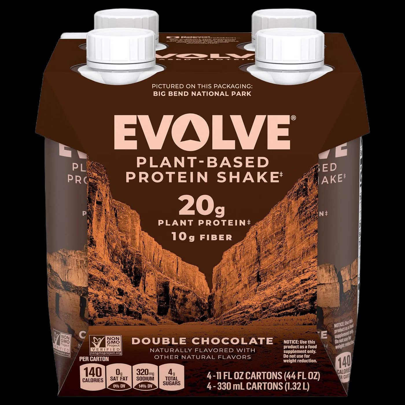 Evolve Protein Shake, Plant-Based, Double Chocolate, 4 Pack