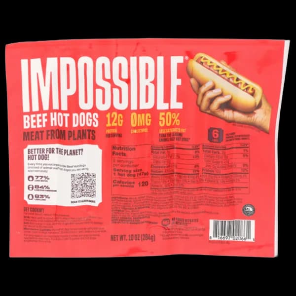 Impossible Beef Hot Dogs Meat From Plants 6 Pack