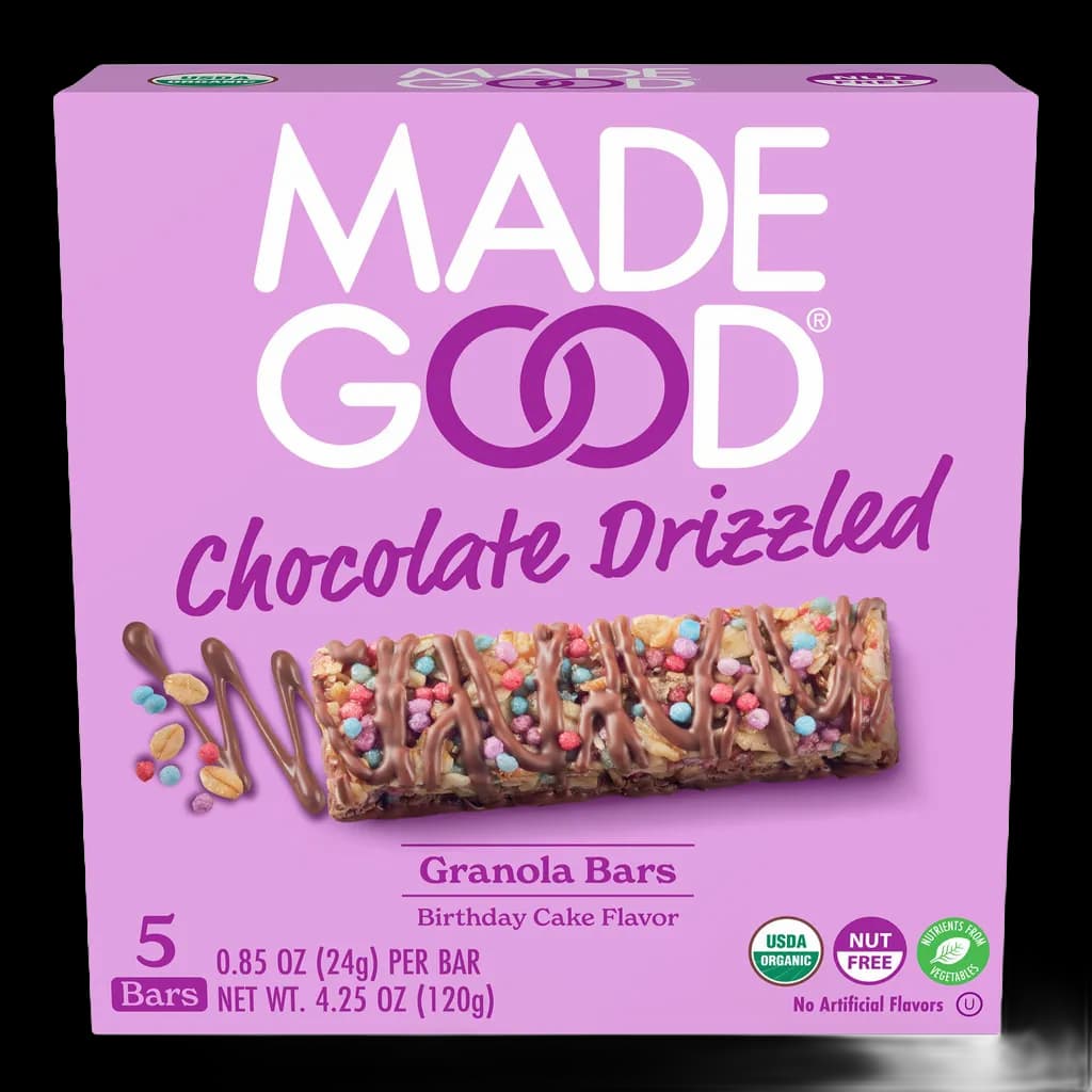 MadeGood Granola bars, Chocolate Drizzled, Birthday Cake Flavor