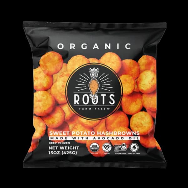Roots Farm Fresh Organic Sweet Potato Hashbrowns Made With Avocado Oil